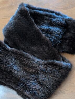 Cassina Dark Brown Faux Fur Scarf with Pom Detail